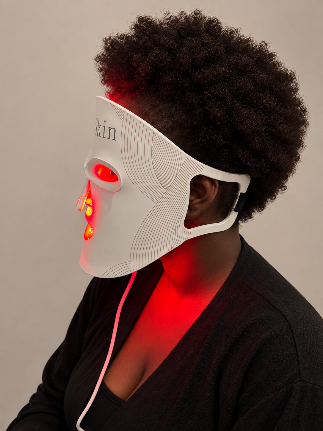 Masque LED IdynaSkin en mode rouge, profil